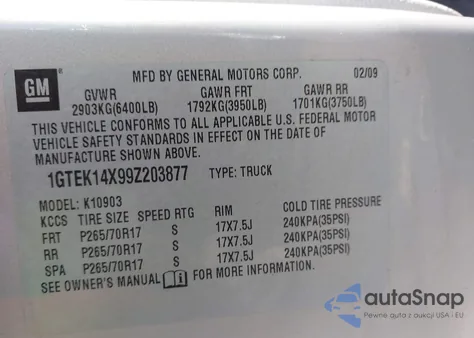 2009 GMC Sierra 1500 Work Truck из США, поврежденный, VIN 1GTEK14X99Z203877